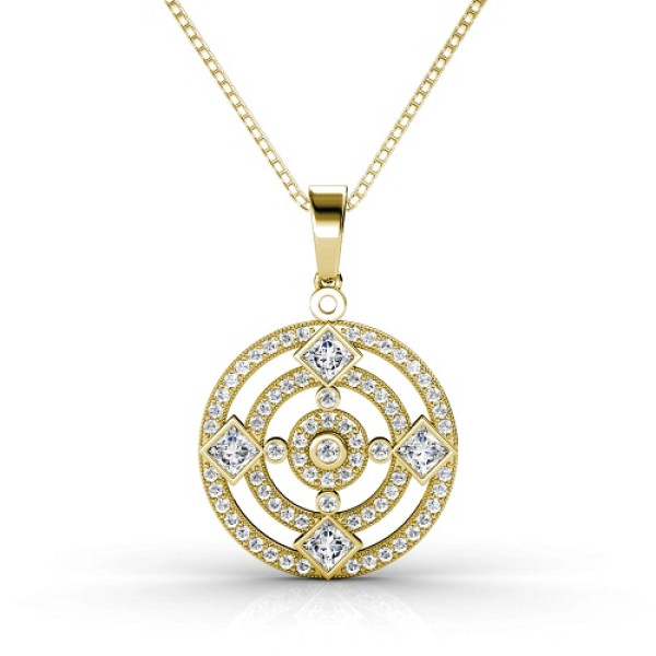 14KT Yellow Gold Diamond (I-K Color and SI2-I1 Clarity) Round Cut Pendant