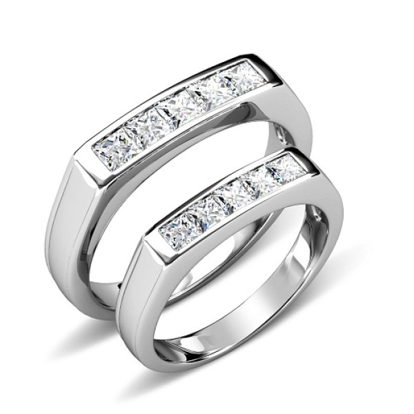 1.65CT Diamonds Princess Cut Wedding Set