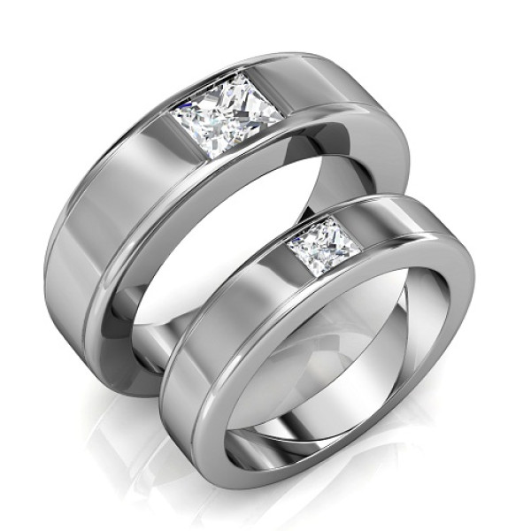 0.85CT Diamond Princess Cut Wedding Set