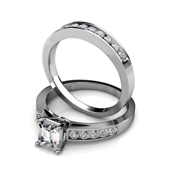 1.80CT Emerald and Round Cut Diamond Bridal Set