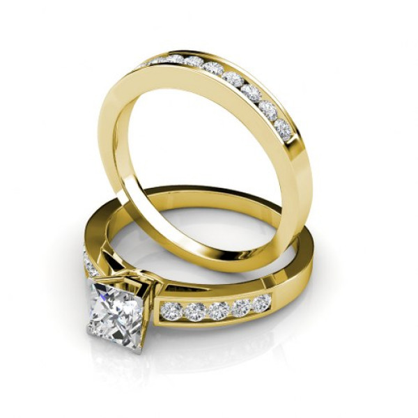 1.80CT Princess and Round Cut Diamond Bridal Set