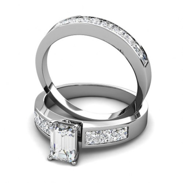 Emerald and Princess Cut Diamonds - 1.80CT Bridal Set 