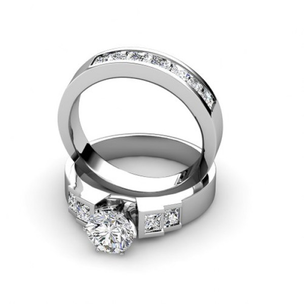2.35CT Round and Princess Cut Diamond Bridal Set 