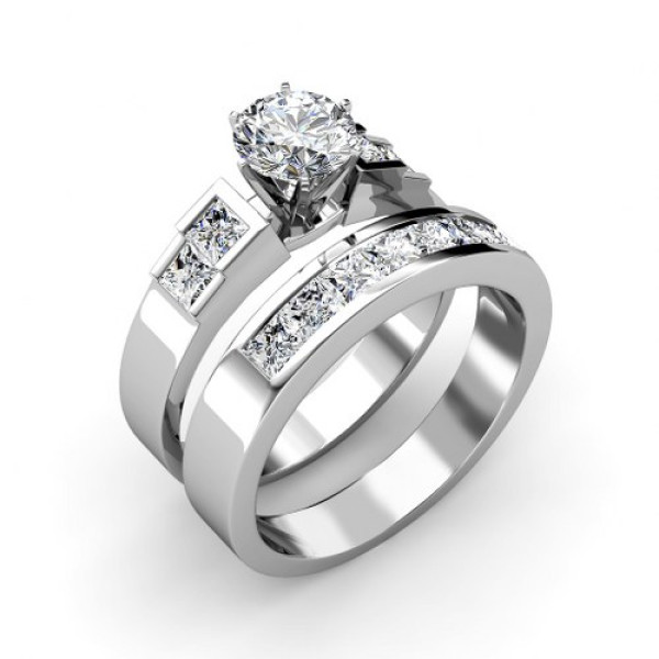2.35CT Round and Princess Cut Diamond Bridal Set 