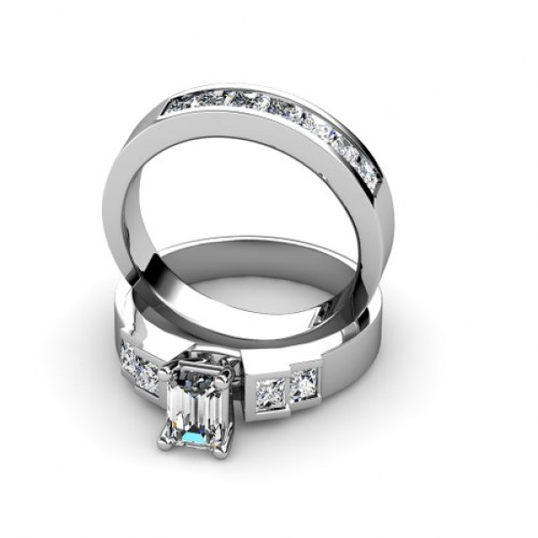2.35CT Emerald and Princess Cut Diamond Bridal Set 