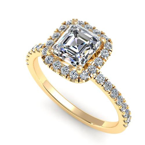 1.00CT asscher and round cut diamonds engagement ring