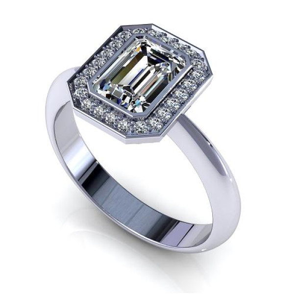 0.90CT emerald and round cut diamonds engagement ring