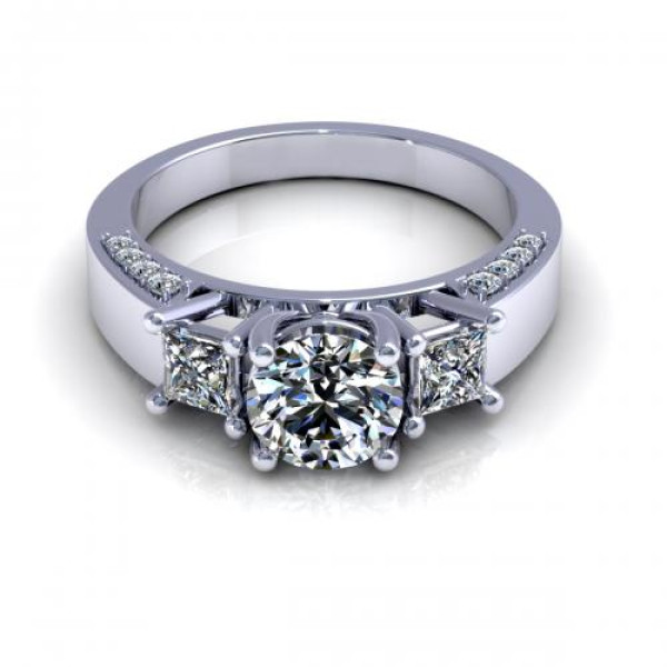 1.30CT round and princess cut diamonds three stone ring