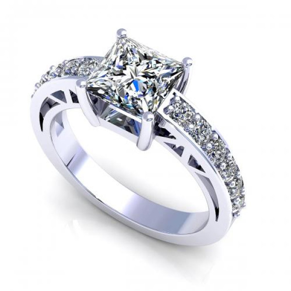 0.85CT princess and round cut diamonds engagement ring
