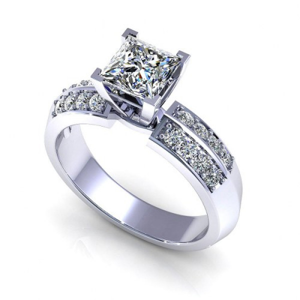 0.70CT princess and round cut diamonds engagement ring