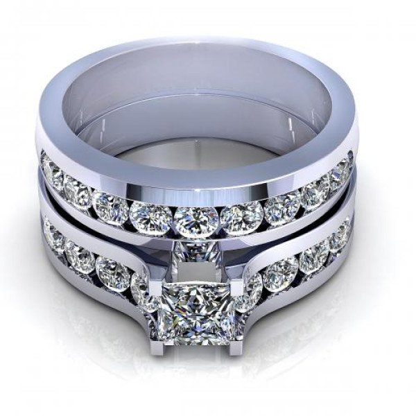 2.15CT princess and round cut diamonds bridal set