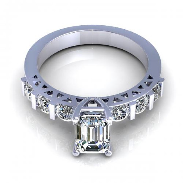 0.95CT emerald and round cut diamonds engagement ring