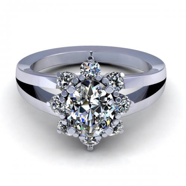 0.75CT oval and round cut diamonds engagement ring