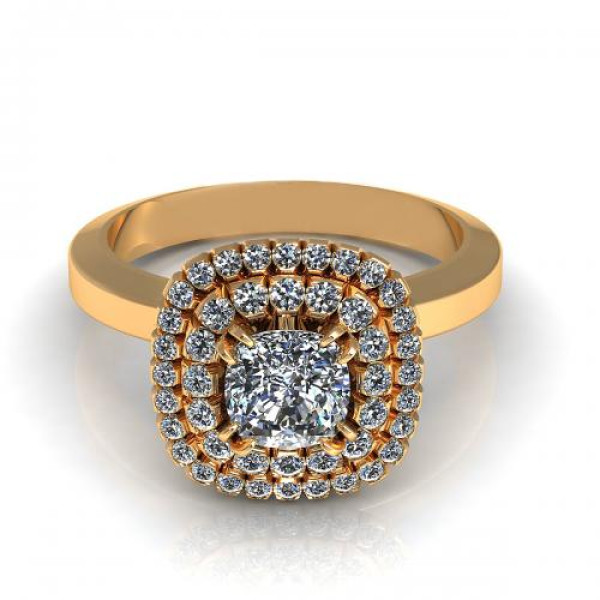 0.69CT cushion and round cut diamonds engagement ring