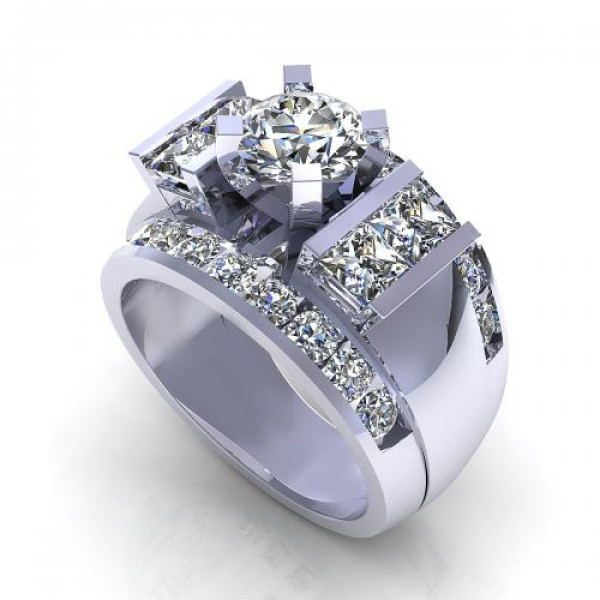 3.00CT round and princess cut diamonds engagement ring