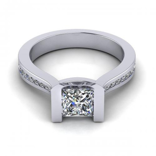 0.65CT princess and round cut diamonds engagement ring