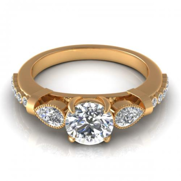 0.77CT round and pear cut diamonds engagement ring