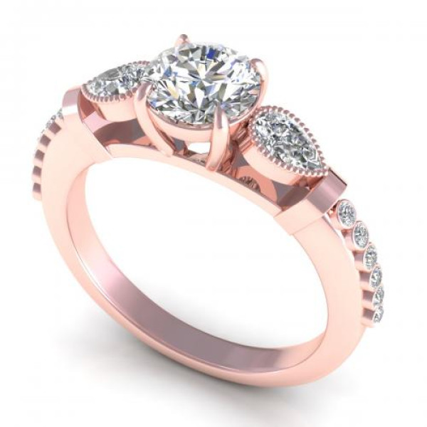0.77CT round and pear cut diamonds engagement ring