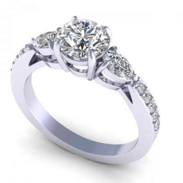 0.85CT round and pear cut diamonds engagement ring