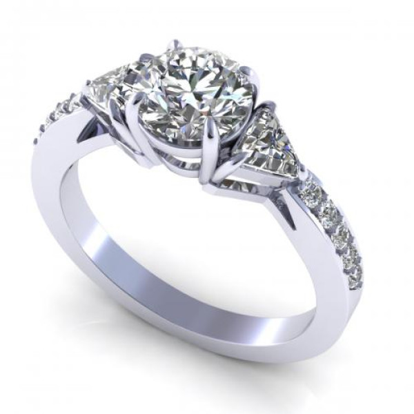 0.95CT round and triangle cut diamonds engagement ring