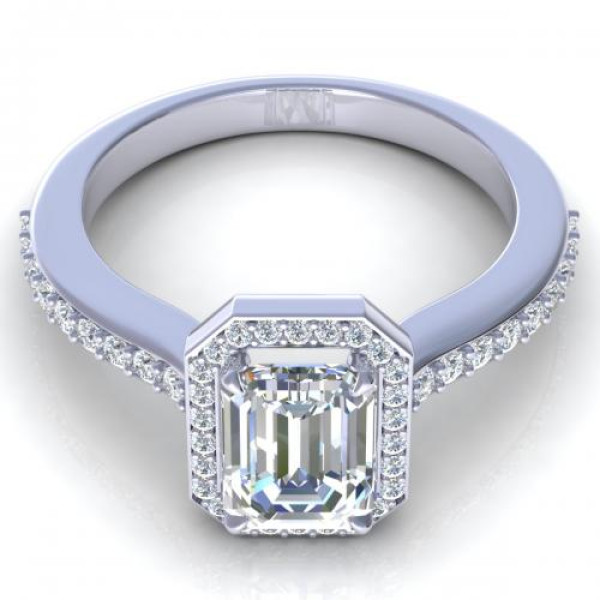 0.65CT emerald and round cut diamonds engagement ring