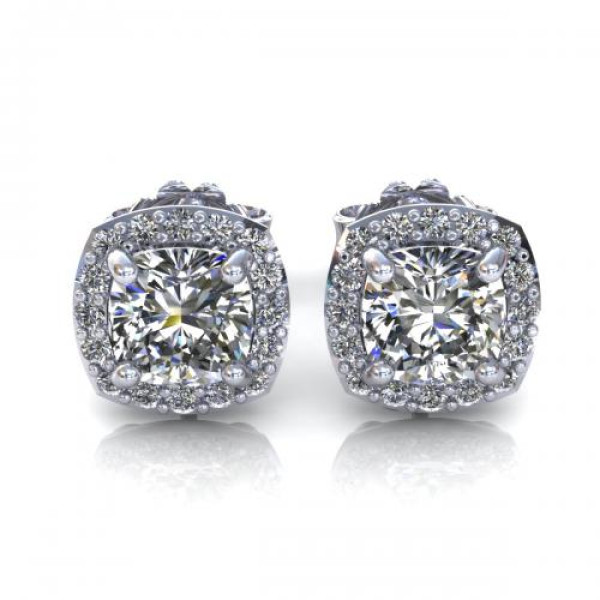 0.35CT cushion and round cut diamonds stud earrings
