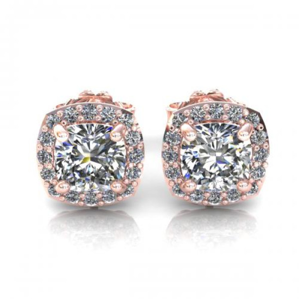 0.35CT cushion and round cut diamonds stud earrings