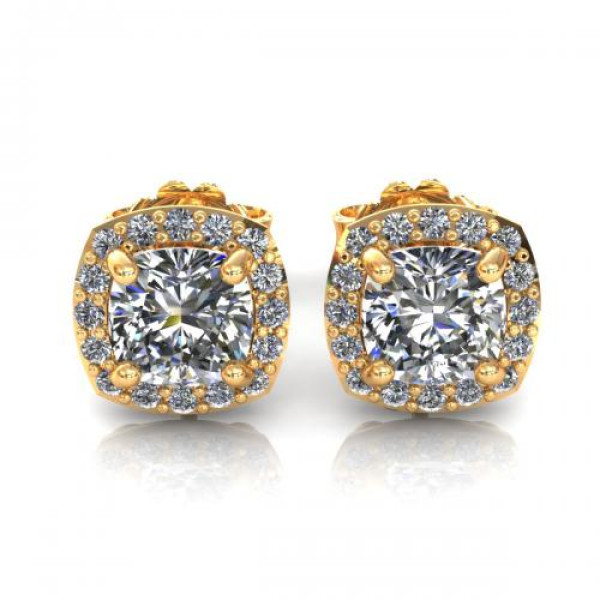 0.35CT cushion and round cut diamonds stud earrings