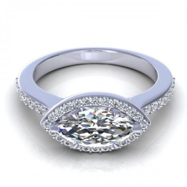 0.65CT marquise and round cut diamonds engagement ring