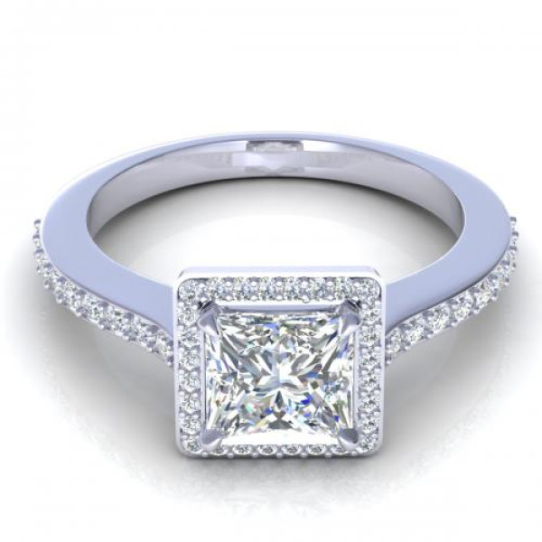 0.75CT princess and round cut diamonds engagement ring