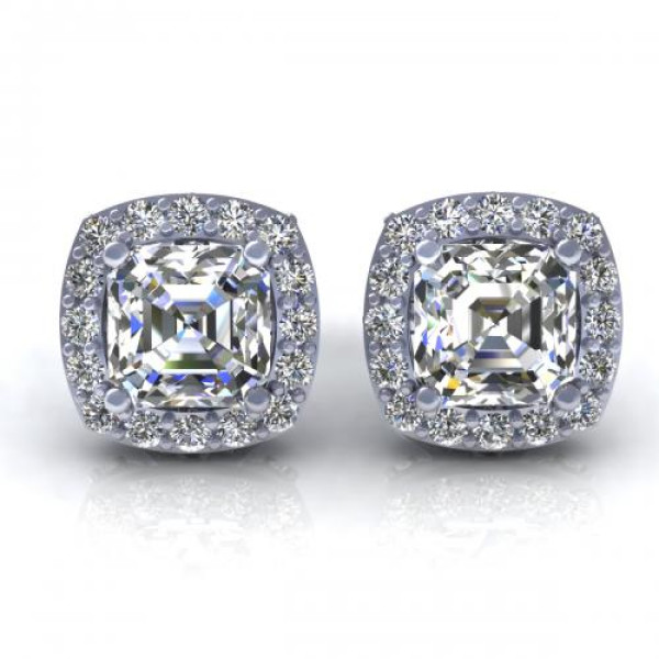 0.45CT ascher and round cut diamonds stud earrings