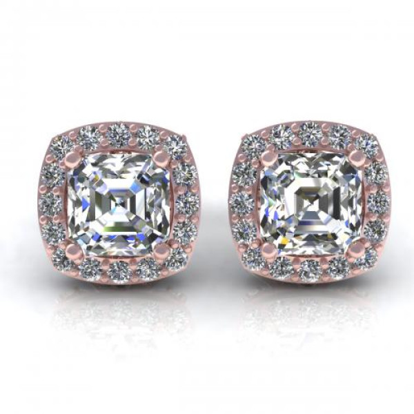 0.45CT ascher and round cut diamonds stud earrings