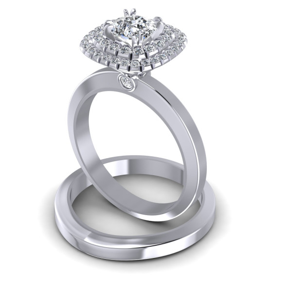 0.69CT Cushion And Round Cut Diamonds Bridal Set