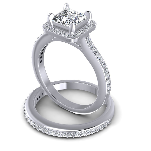 1.05CT Princess And Round Cut Diamonds Bridal Set