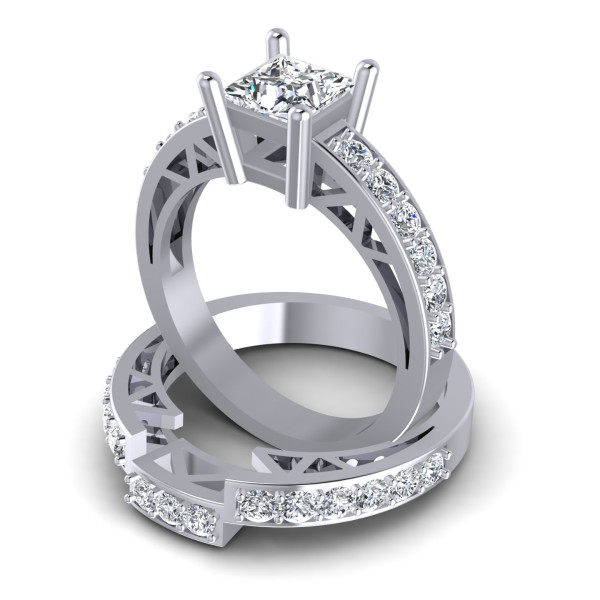 1.45CT Princess And Round Cut Diamonds Bridal Set