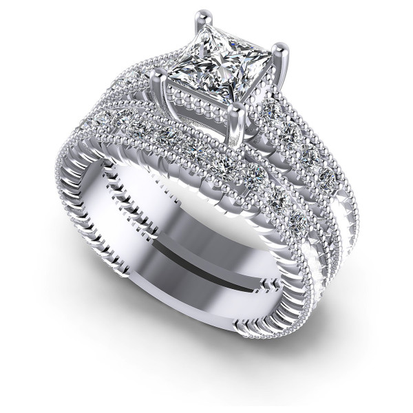 1.00CT Princess And Round Cut Diamonds Bridal Set