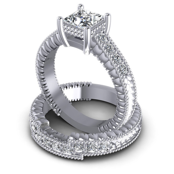 1.00CT Princess And Round Cut Diamonds Bridal Set