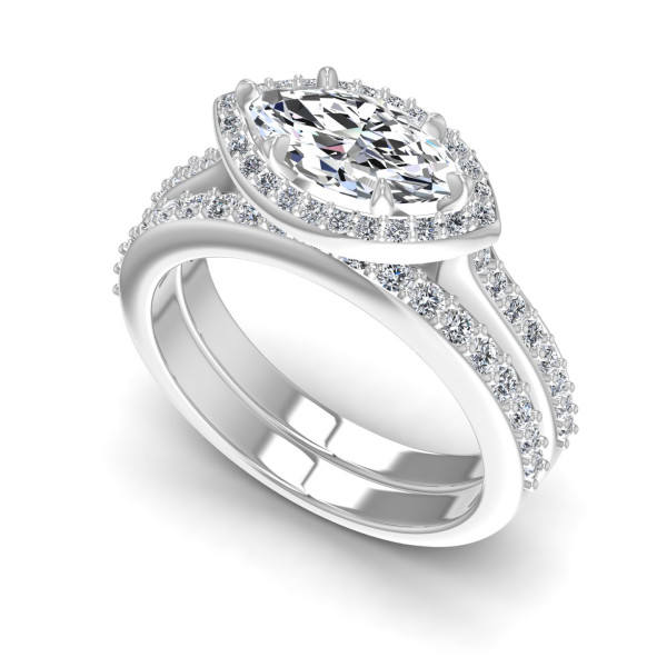 0.90CT Marquise And Round Cut Diamonds Bridal Set