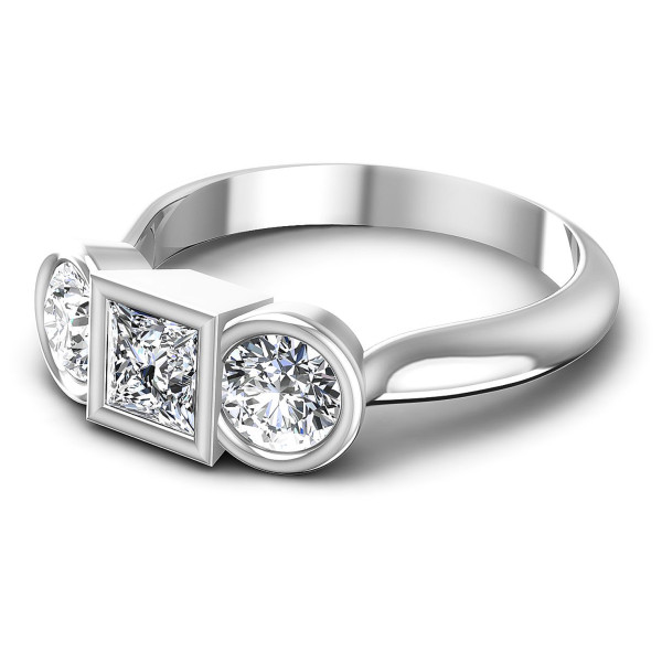 1.10CT Princess And Round Cut Diamonds Three Stone Ring