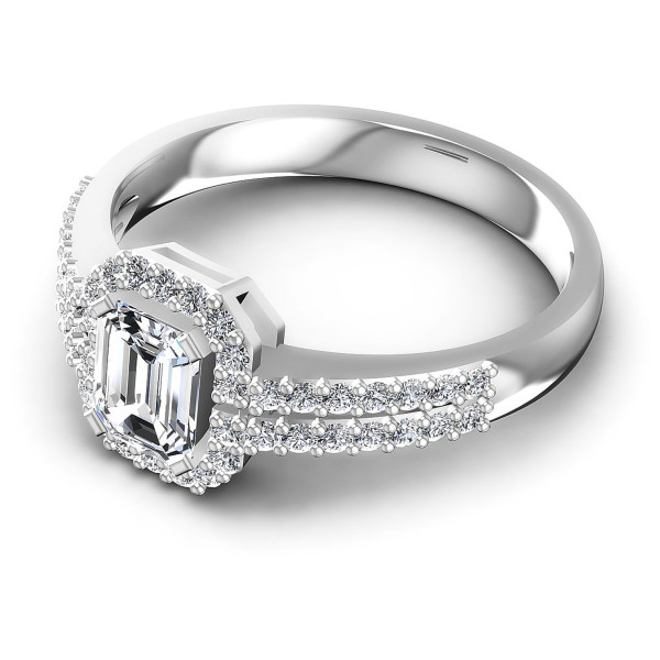 0.65CT Emerald And Round Cut Diamonds Halo Ring