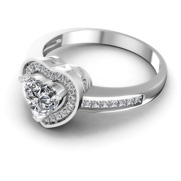 0.65CT Heart And Round Cut Diamonds Halo Ring