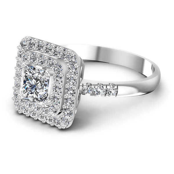 1.00CT Princess And Round Cut Diamonds Halo Ring