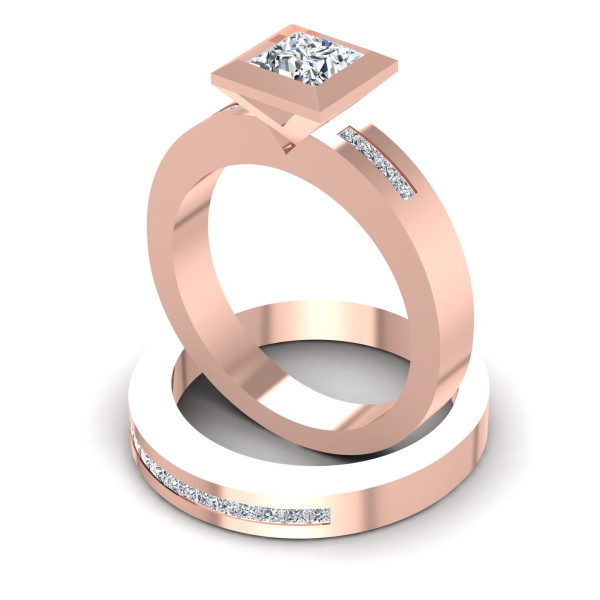 0.80CT Round And Princess Cut Diamonds Bridal Set