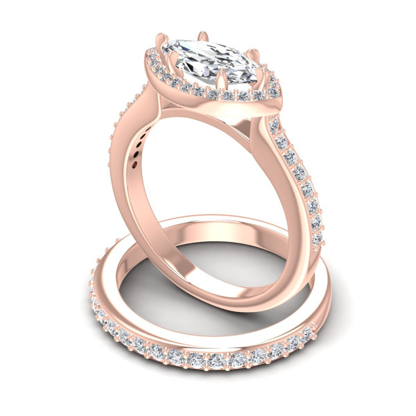 0.90CT Marquise And Round Cut Diamonds Bridal Set