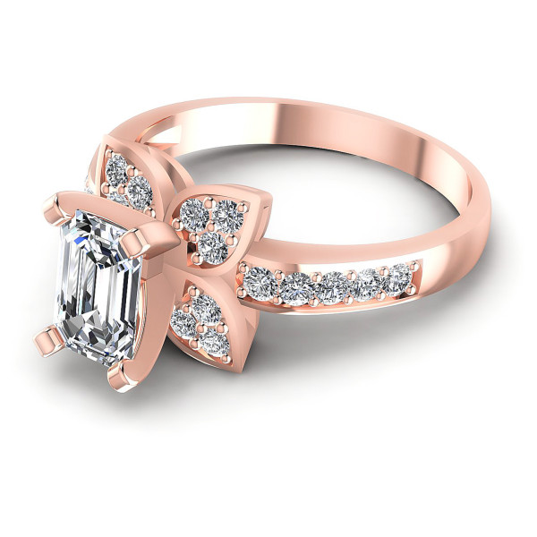 0.75CT Emerald And Round Cut Diamonds Engagement Rings