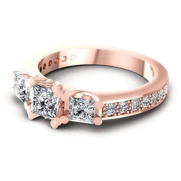 1.01CT Princess And Round Cut Diamonds Three Stone Ring