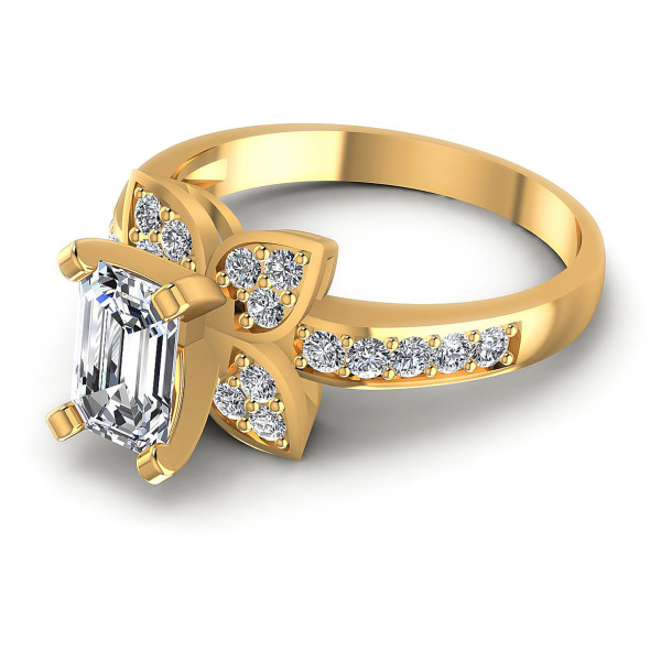 0.75CT Emerald And Round Cut Diamonds Engagement Rings