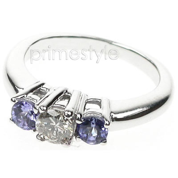 0.90CT Round Cut Diamond and Sapphires Three Stone Ring
