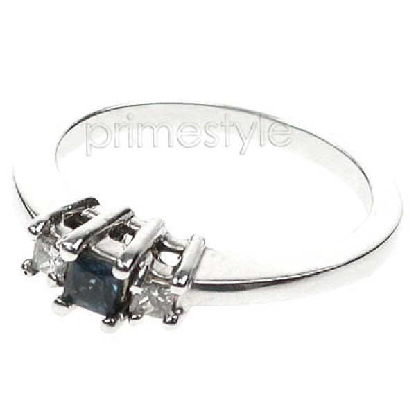 0.45CT Princess Cut Diamond and Sapphires Three Stone Ring