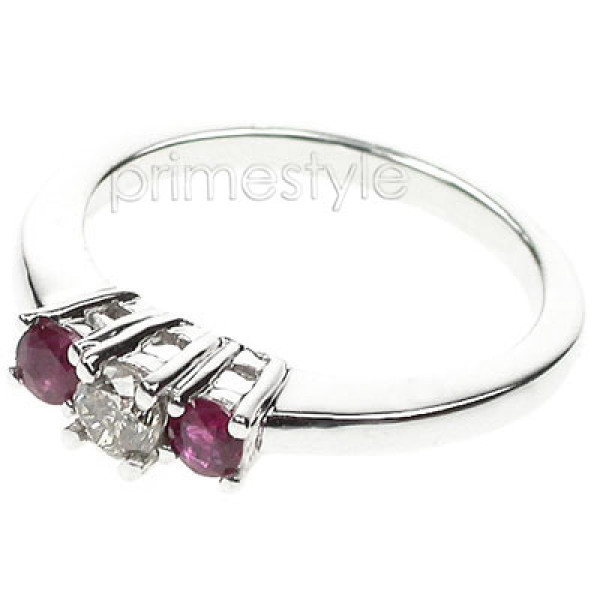 0.45CT Round Cut Diamond and Rubies Three Stone Ring